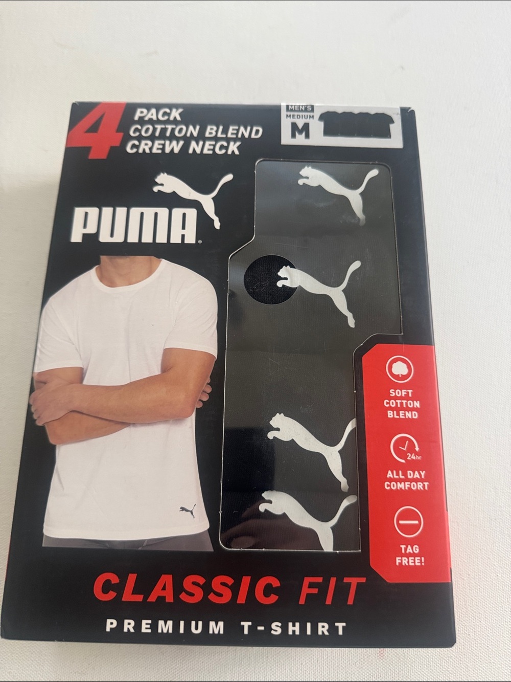 Puma Tshirt Mens Medium 4 Pack Black